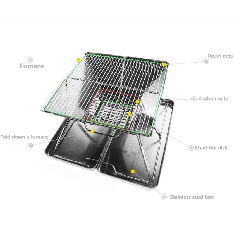 Portátil Folding Camping fogão a lenha, braseiro fogo, aquecedor de madeira, caminhadas, churrasqueira, carvão Grill Stand