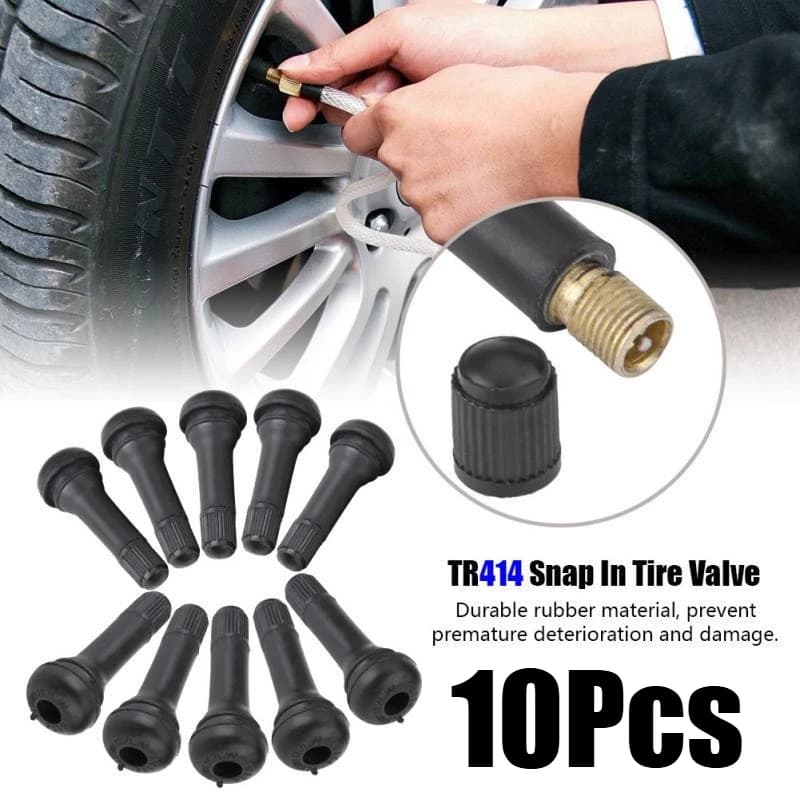10 válvulas de pneu pretas com tampa de proteção para pneus sem câmara de carros