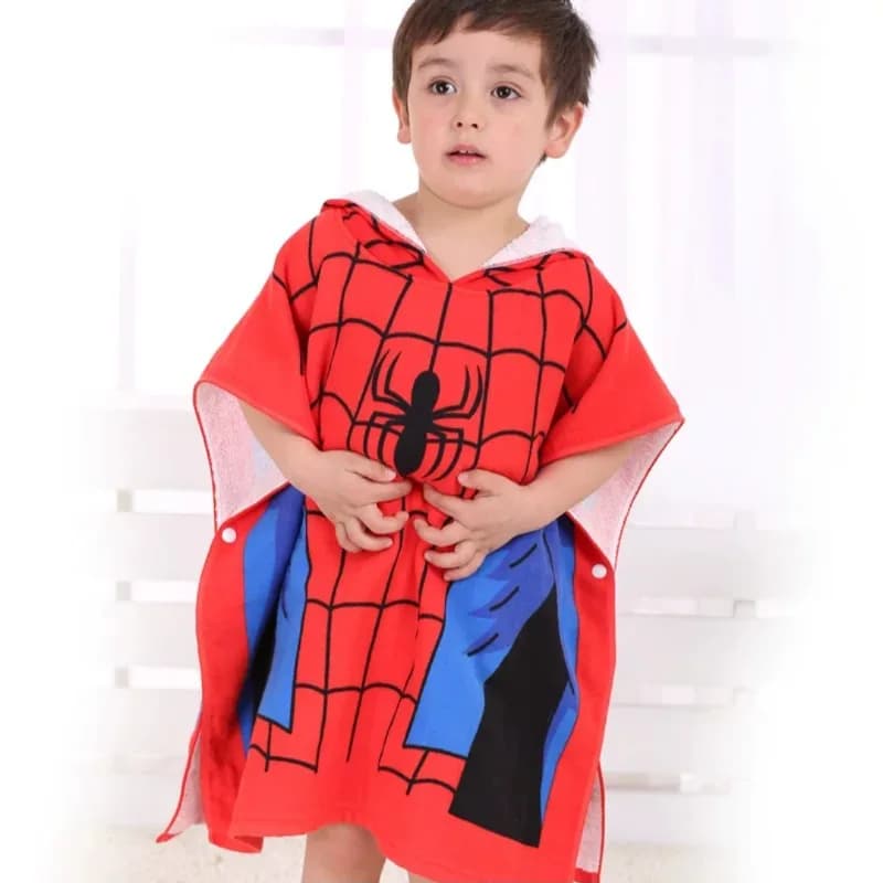 Toalha de banho infantil com capuz vermelha Homem-Aranha em algodão macio, estilo poncho