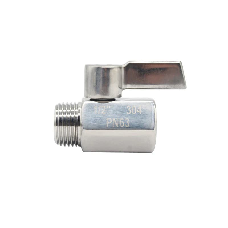 Válvula de esfera mini aço inox 304 com rosca macho 1/2 polegada para líquidos corrosivos