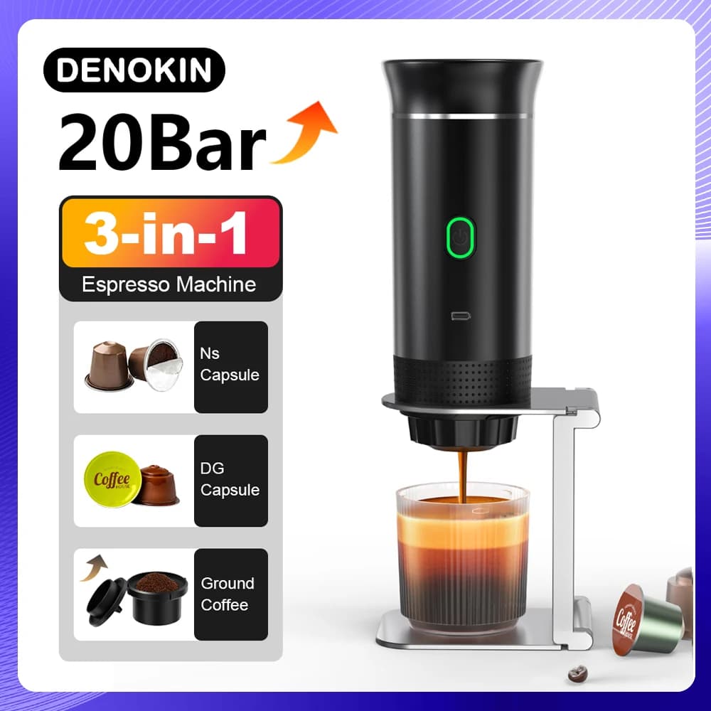 Máquina de café expresso portátil elétrica sem fio para carro e casa acampamento cafeteira 3-em-1 cápsula em pó viagem cafeteira