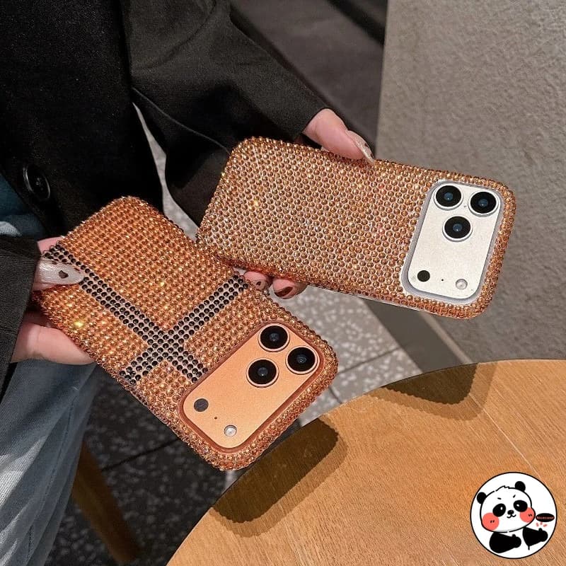 Capa de telefone com strass laranja vibrante para Xiaomi com design de cruz e cristais laranja e dourados