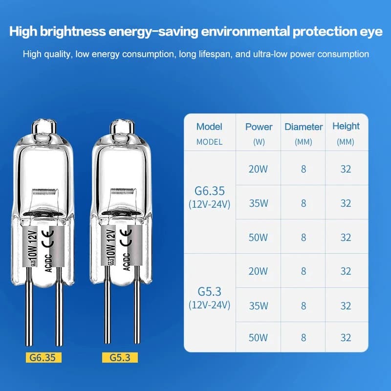 5 Lâmpadas Halógenas G6.35 12V 20W 35W 50W, Lâmpadas LED Ecológicas para Iluminação de Fogões, Luzes de Sinalização e Cápsulas de Trilho