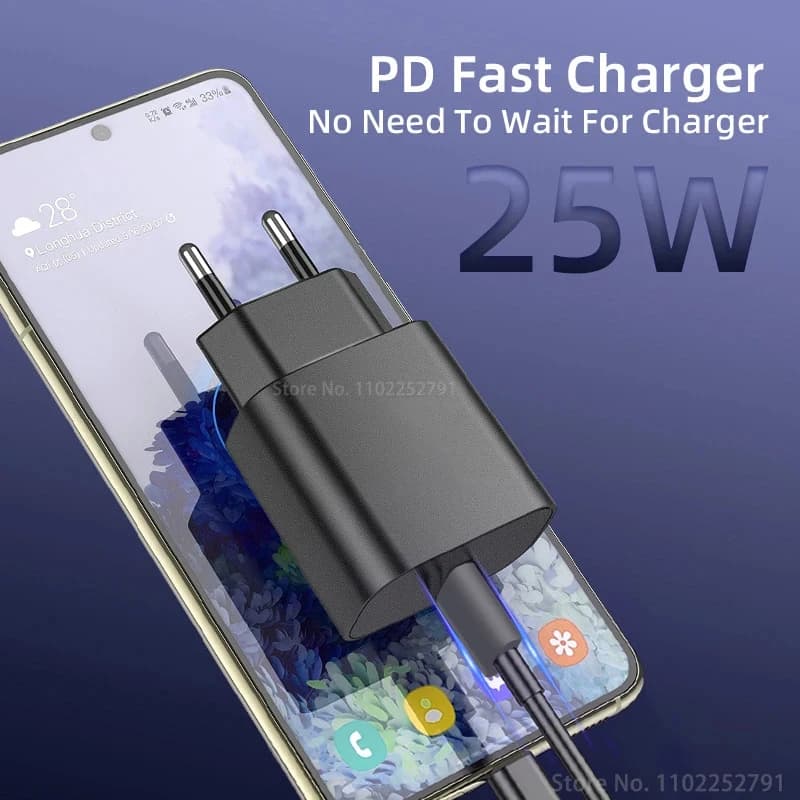 Carregador rápido PD 25W para Samsung Galaxy A, S Series e Note com cabo USB Tipo C