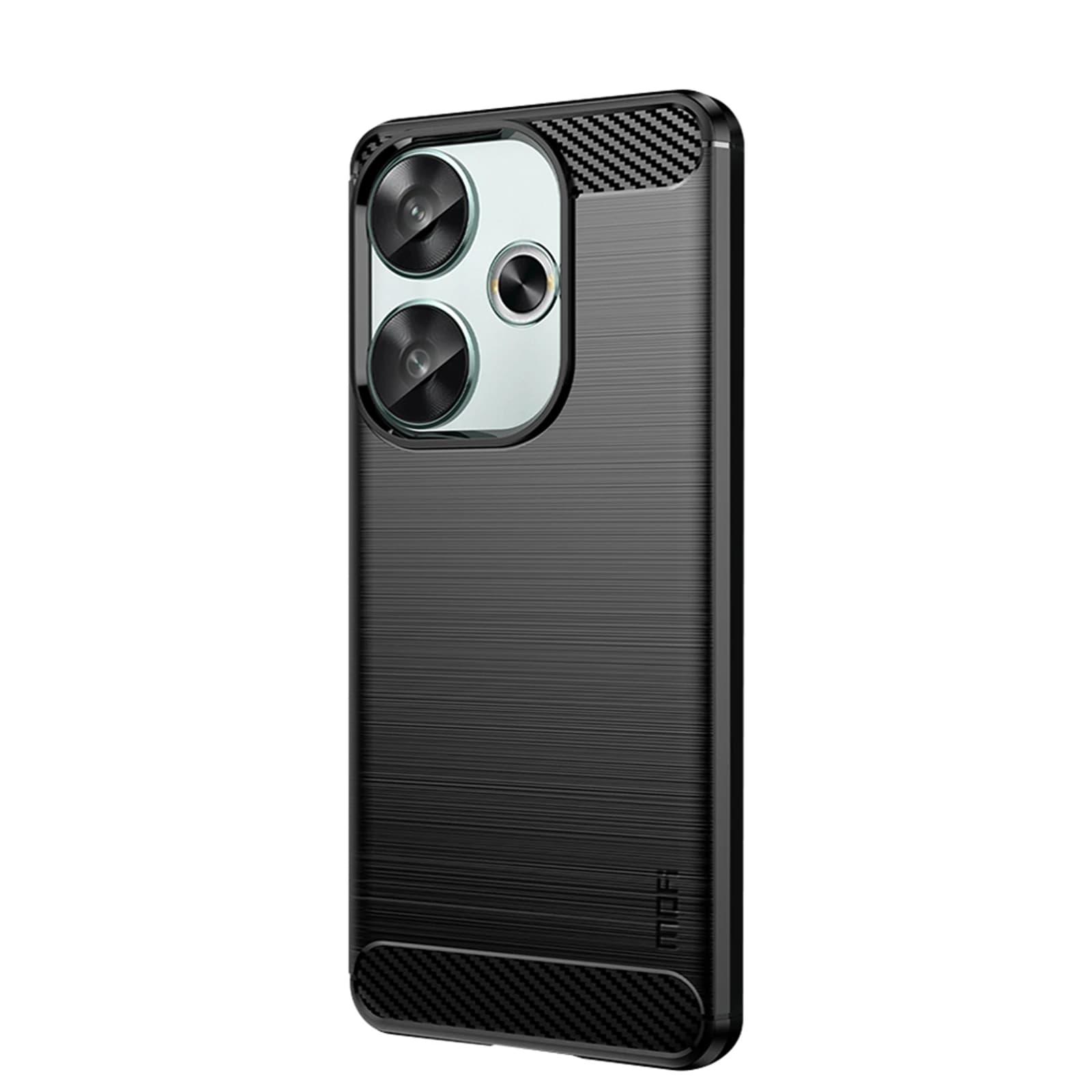 Capa de telefone MOFI preta com acabamento em metal e textura de carbono