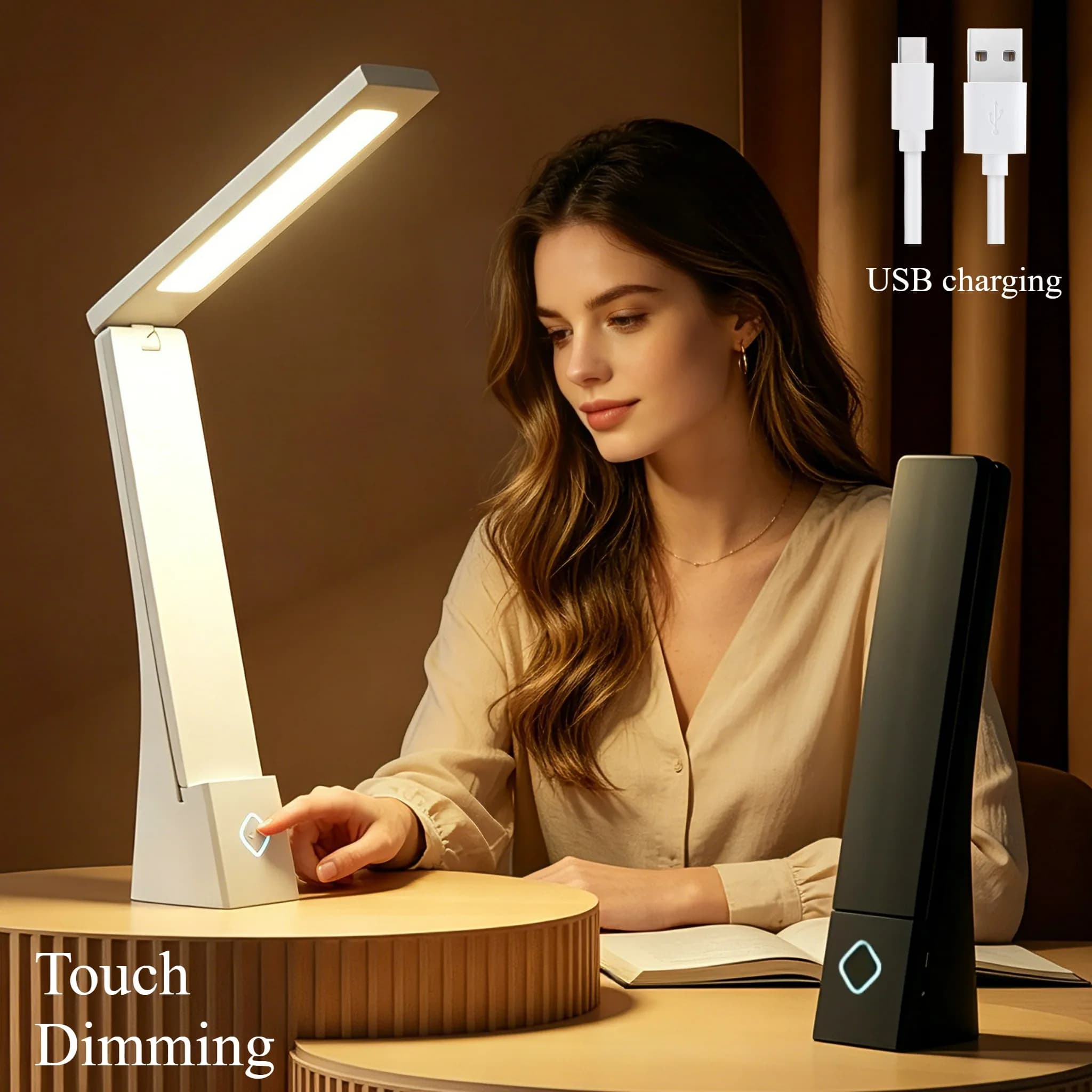 Luminária de mesa LED dobrável com carregamento USB e proteção para os olhos
