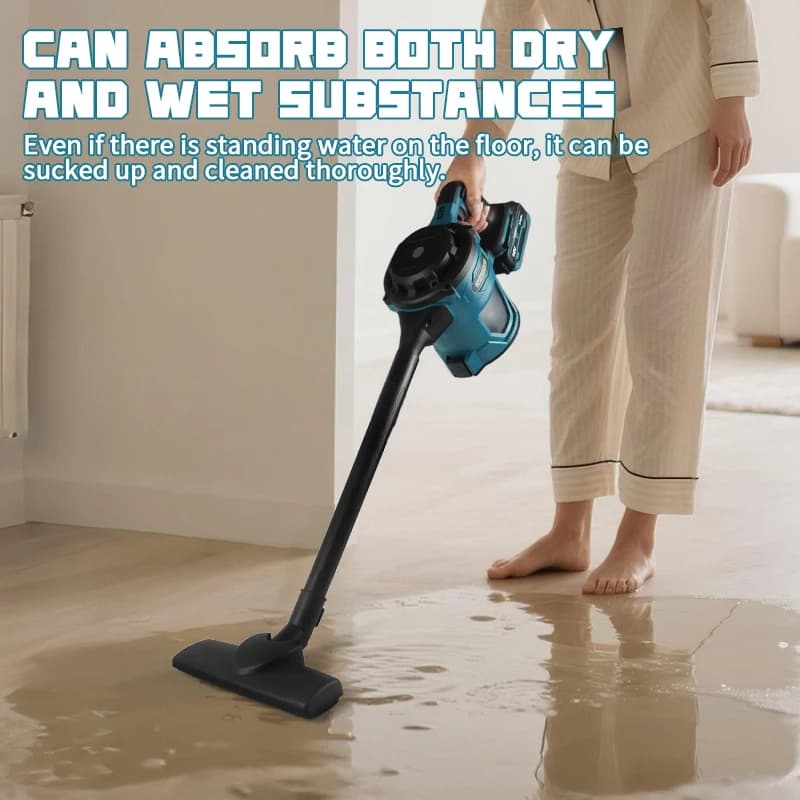 Aspirador elétrico sem escova para uso em pisos molhados e secos, preto e azul