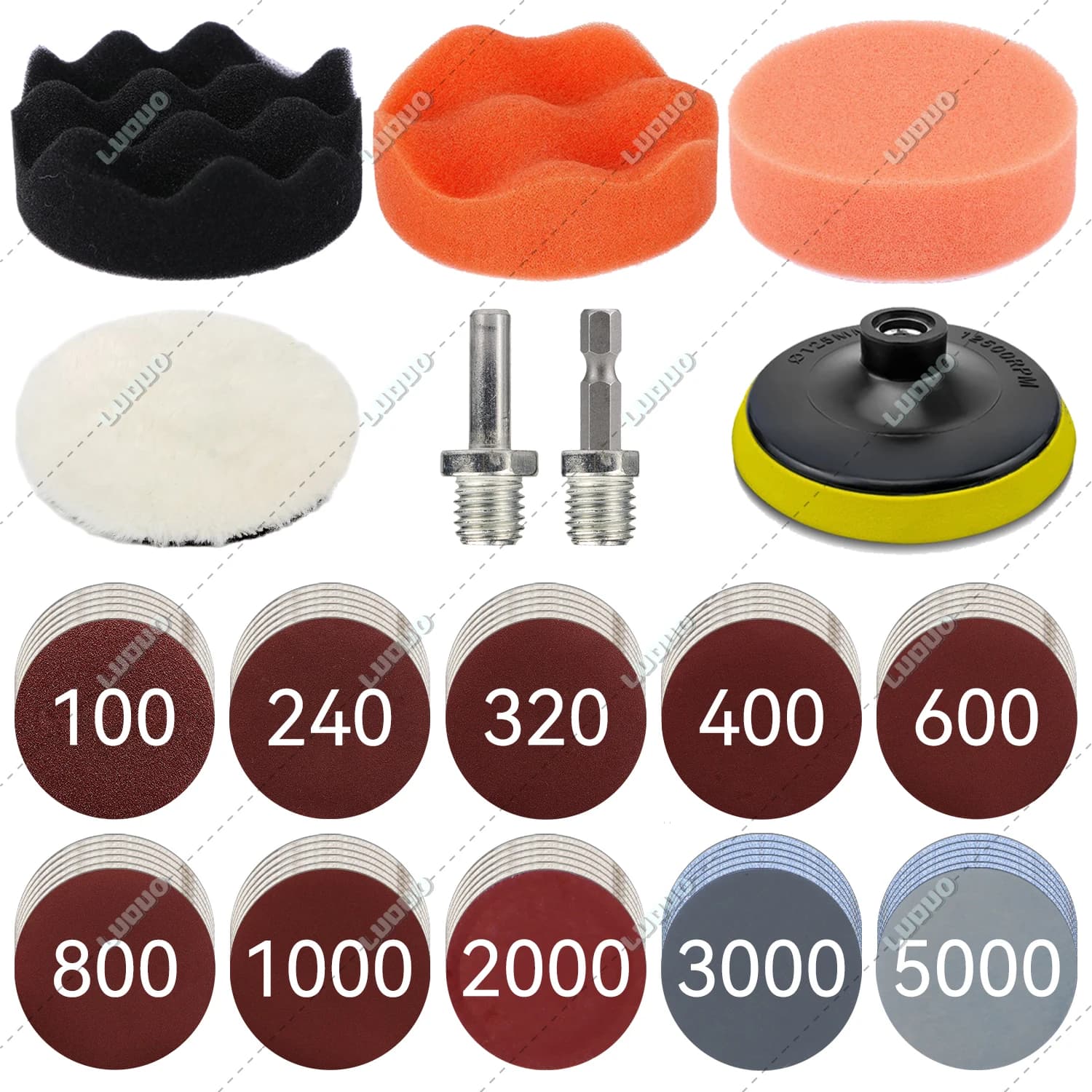 Kit de esponjas de polimento para carro com números indicativos de granulação