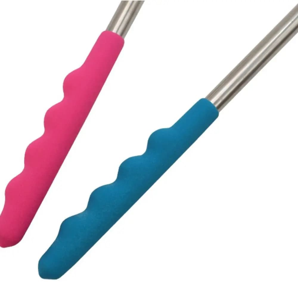 Cabos coloridos emborrachados rosa e azul para espeto telescópico extensível de churrasco