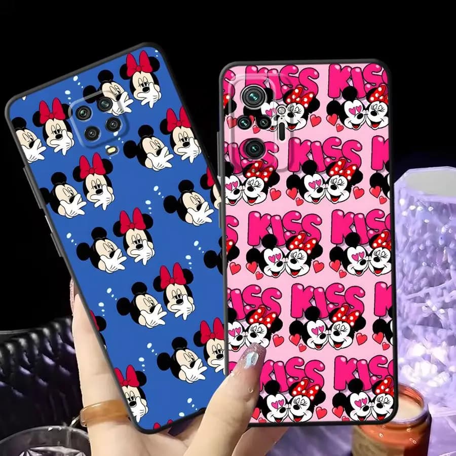 Capa azul para Xiaomi Redmi Note com estampa Minnie e Mickey antichoque colorida
