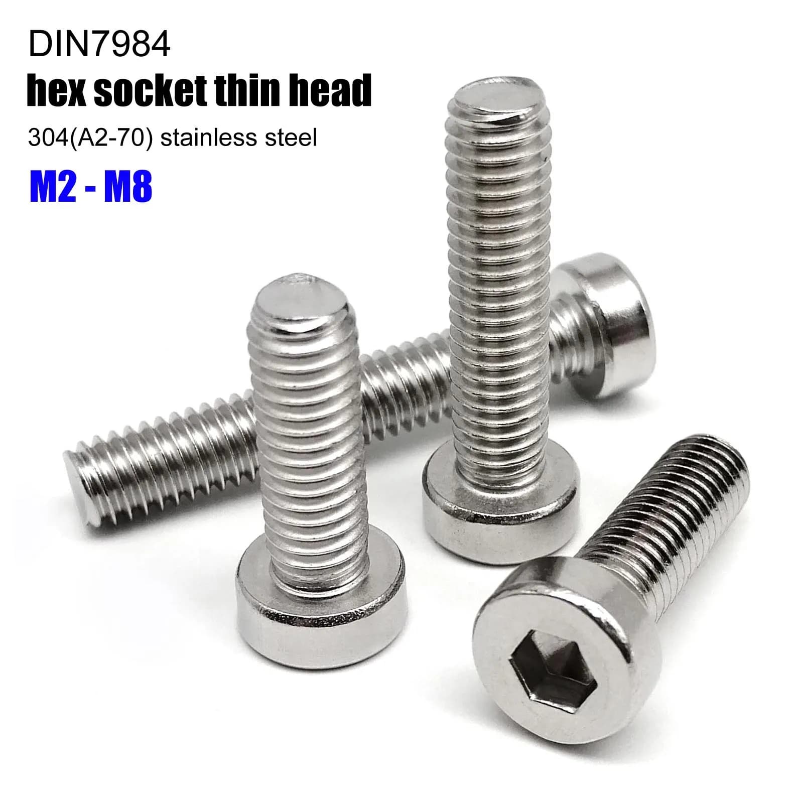 M2 m2.5 m3 m4 m5 m6 m8 comprimento 3-100mm 304 a2 aço inoxidável allen encanta soquete fino baixo perfil curto cabeça parafuso