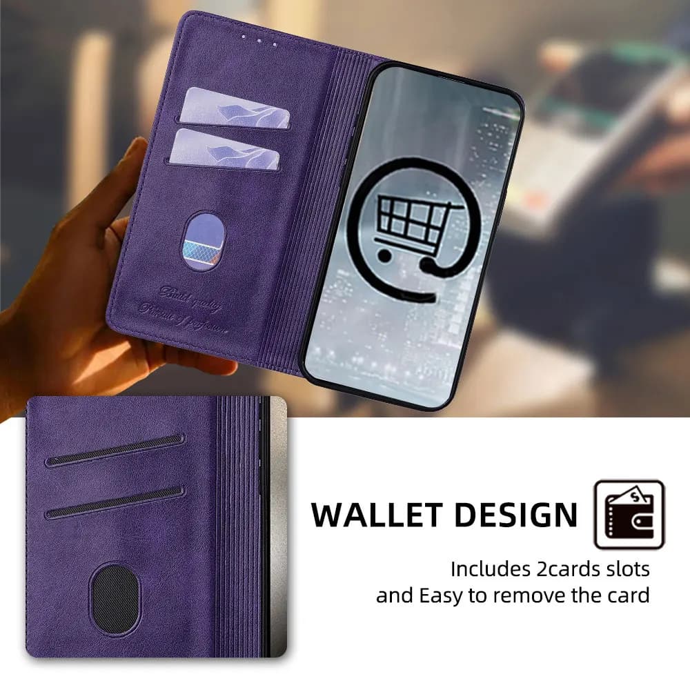 Capa carteira para Xiaomi Redmi A3 13 roxa com slots para cartões e design em couro magnético