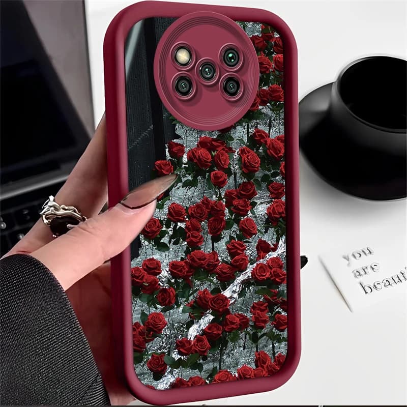 Capa de telefone vermelha com design de rosas para Xiaomi Mi Poco X3 NFC