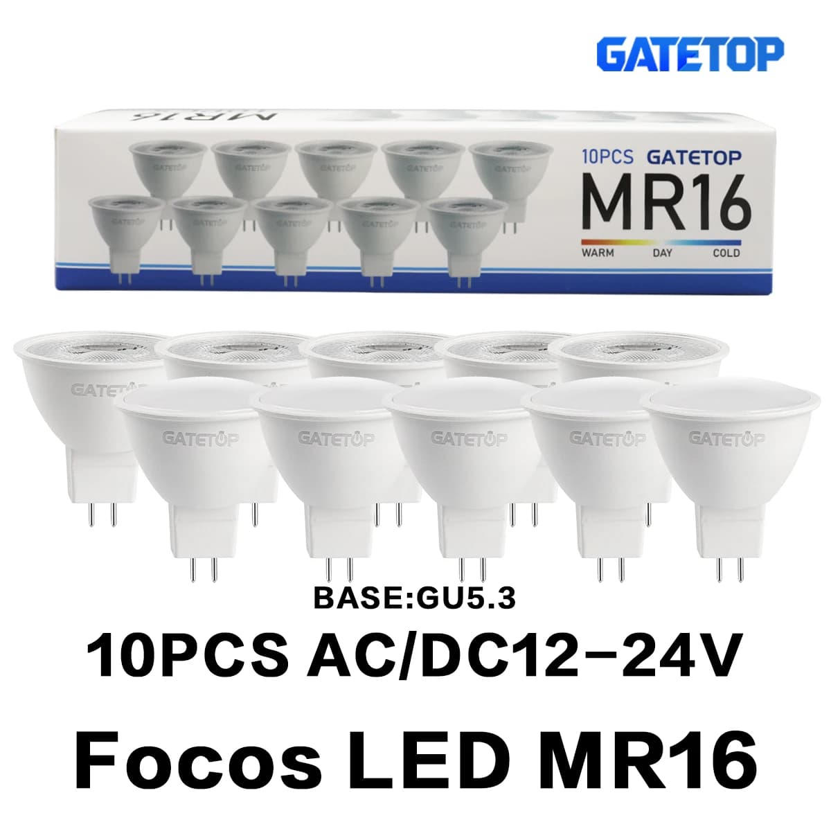 10 pacote focos led gu5.3 lâmpada 3w 5 6 8 lâmpadas mr16 baixa pressão acdc 12v 24v holofote substituir lâmpadas halógenas iluminação de foyer casa