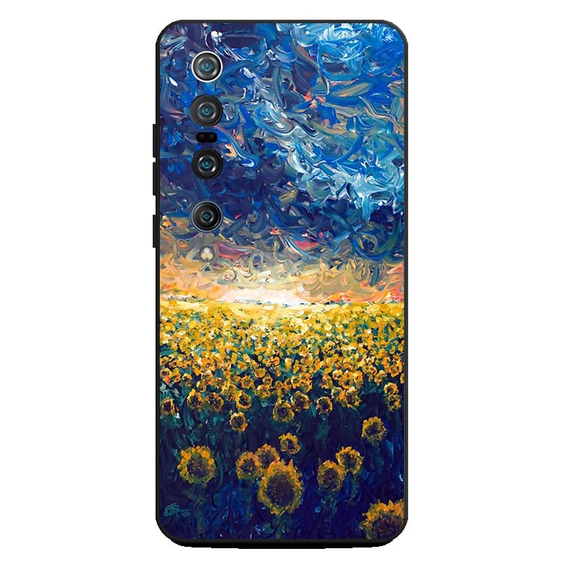 Capa para celular Xiaomi com arte Noite Estrelada Van Gogh azul campo de girassóis