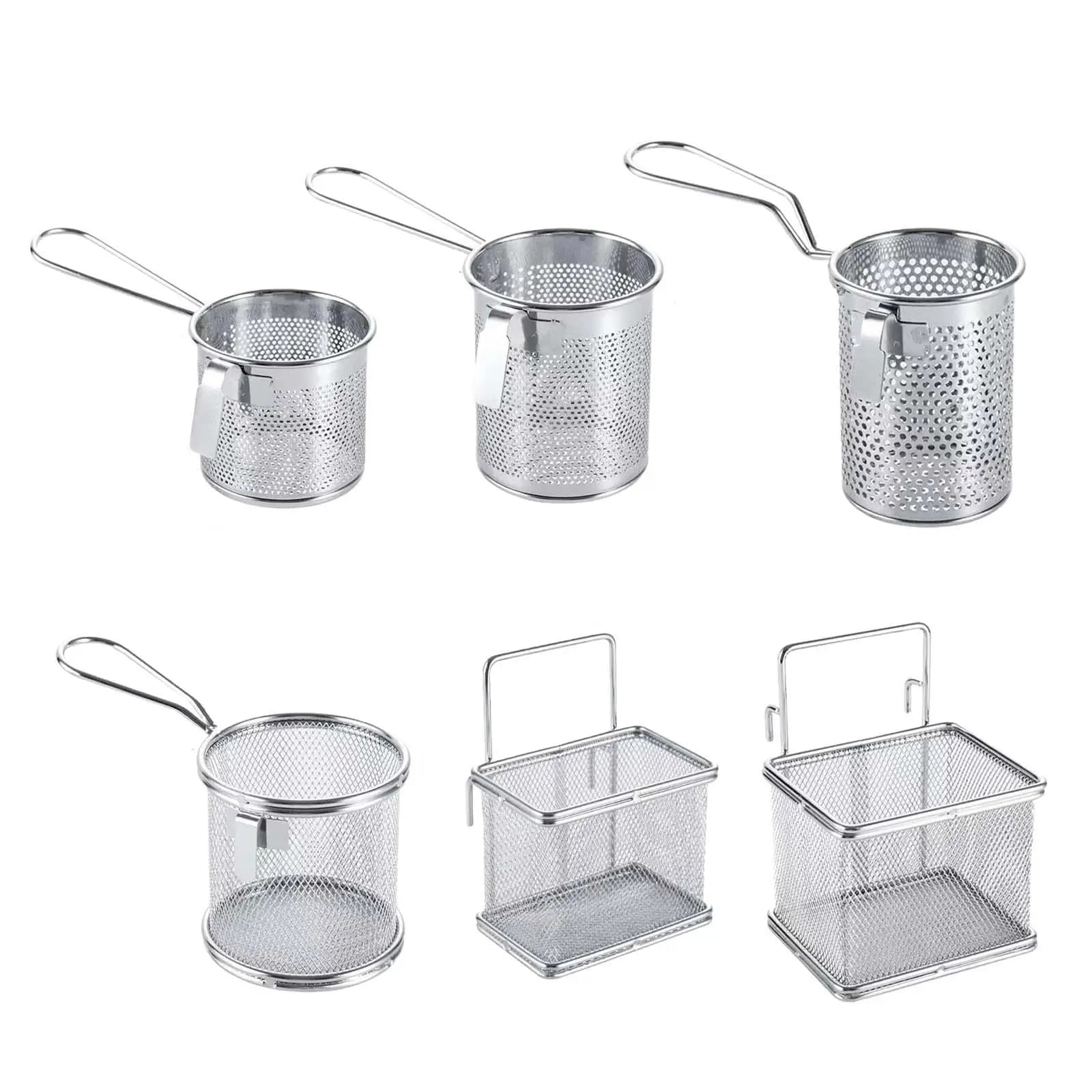 Set de coadores de metal para cozinha, 3 cilindros e 3 cestas, prateados, fundo branco