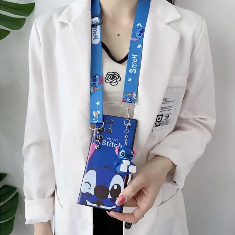 Capa de telefone azul Disney Stitch 3D com cordão antichoque para Xiaomi Poco X2 X3 X4 X5 M2 M3 M4 M5