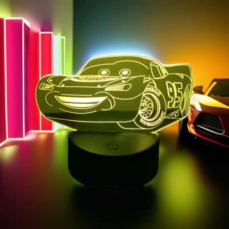 Lâmpada 3D DSN Cute Car LED, Luz Noturna McQueen, Luminárias de Mesa para Crianças, Decoração de Quarto, Presentes