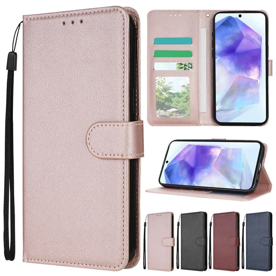 Capa de couro flip rosa para Samsung Galaxy com suporte magnético e slots para cartão