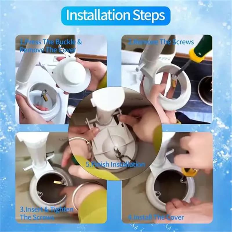 Passo a passo da instalação do kit de válvula de descarga para vaso sanitário branco e azul 3 polegadas