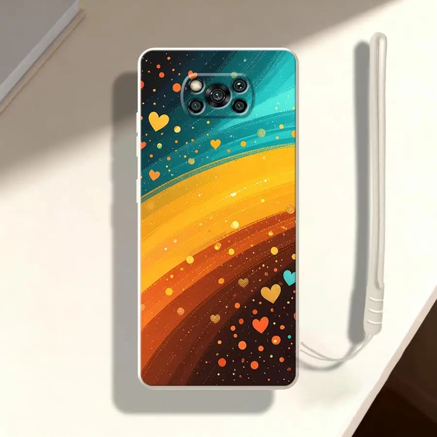 Capa para celular Xiaomi Poco com estampa de corações multicoloridos e arco-íris vibrante