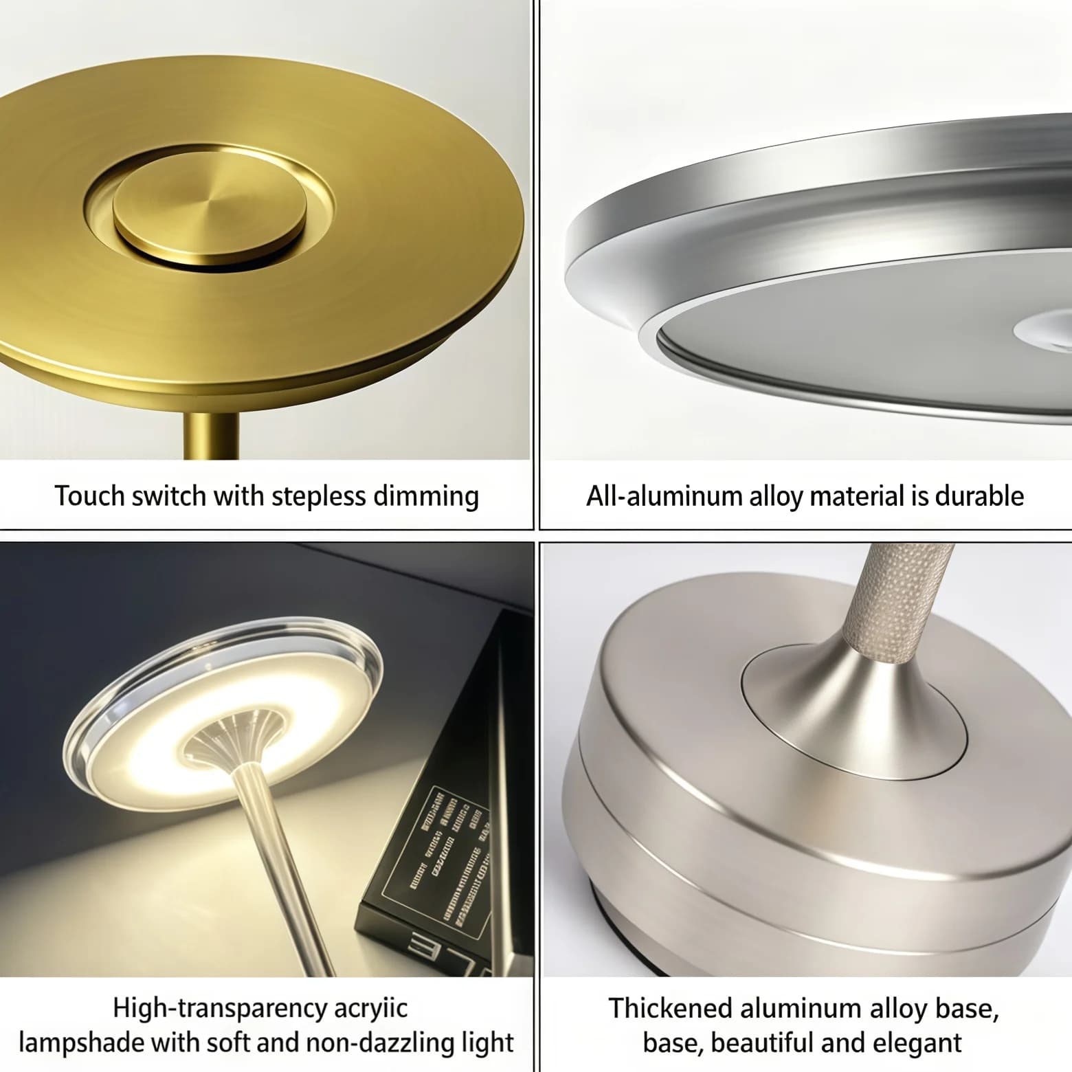 Luminária de mesa LED em forma de I com interruptor de toque, lâmpada decorativa de estilo retrô com regulagem gradual de intensidade, adequada para sala de jantar e quarto.