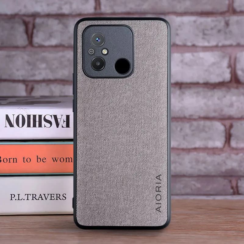 Capa para celular AIORIA cinza claro com textura de couro sintético para Redmi 13C com design sofisticado
