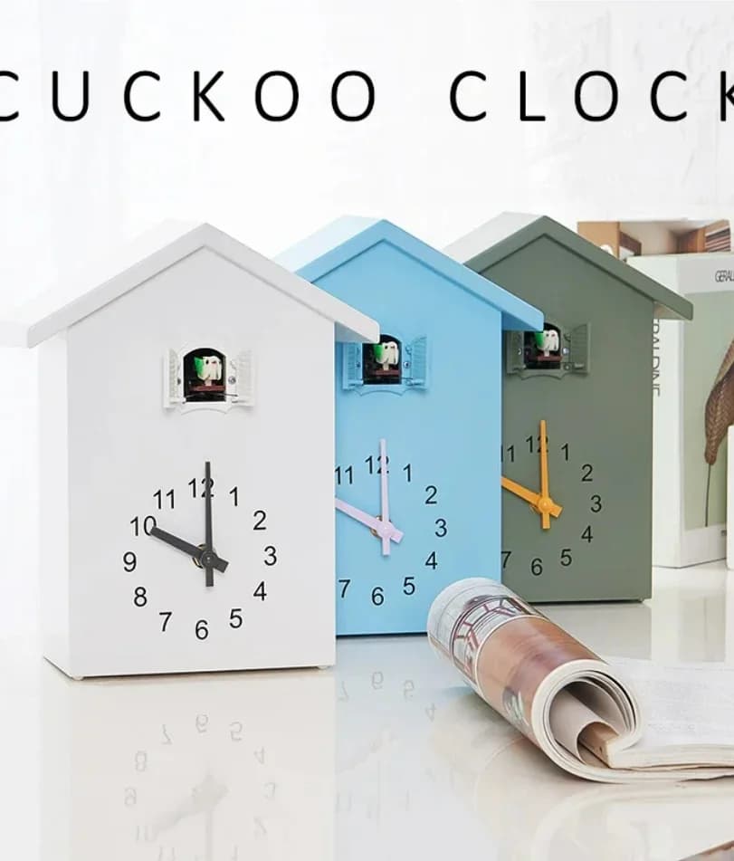 Relógios de parede Cucolândia em branco, azul e verde com pássaro e design moderno de quartzo