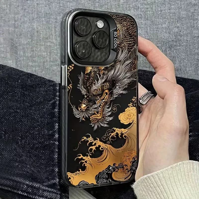 Capa de telefone Xiaomi Redmi Note com design de dragão dourado
