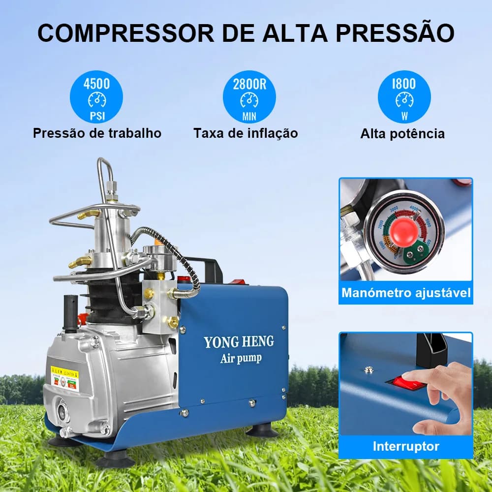 Compressor Elétrico Ajustável Auto-Stop Yong Heng 300Bar 4500Psi