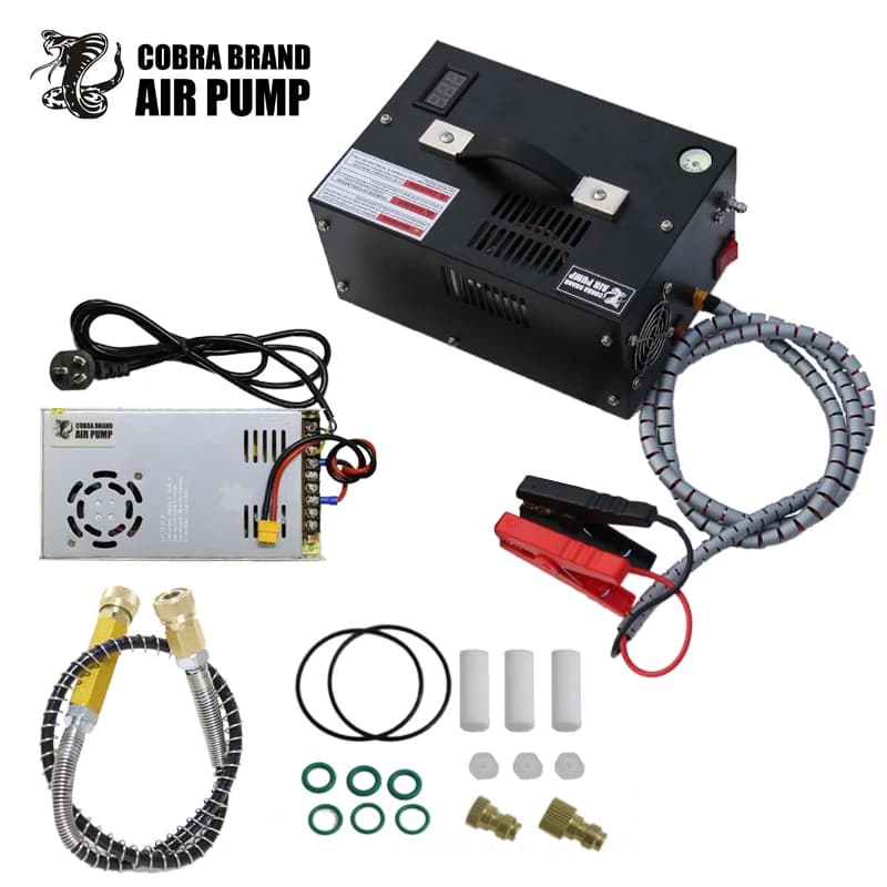 Compressor de ar Cobra Brand com cabo, adaptador, mangueira e acessórios