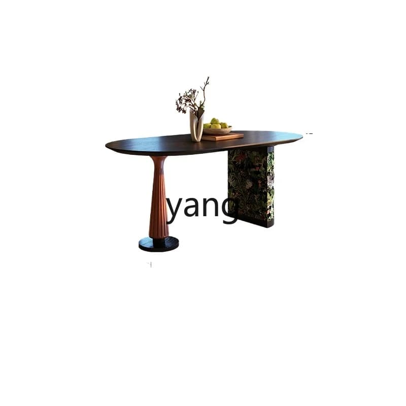 CX mesa de jantar de madeira maciça retrô mesa de jantar oval doméstica mesa de jantar de madeira de cinza medieval americana