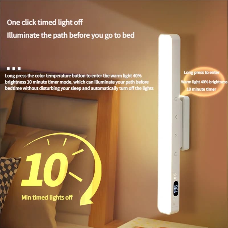 Luminária de mesa touch magnética com bateria recarregável, mostrando 36% na tela digital.