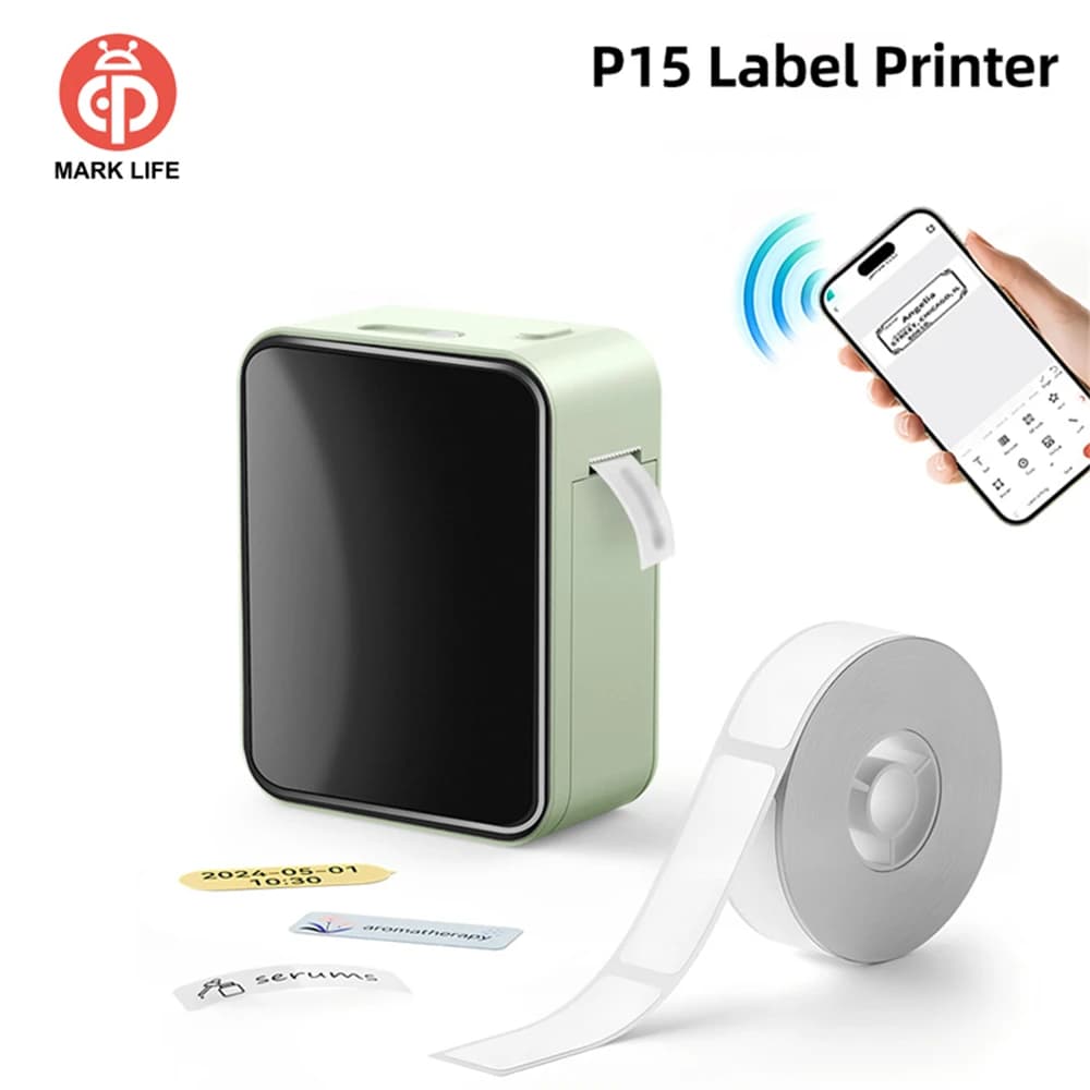Impressora Térmica Portátil Mini MarkLife P15, Sem Fio, Compatível com Bluetooth, Máquina de Etiquetas para Casa e Escritório