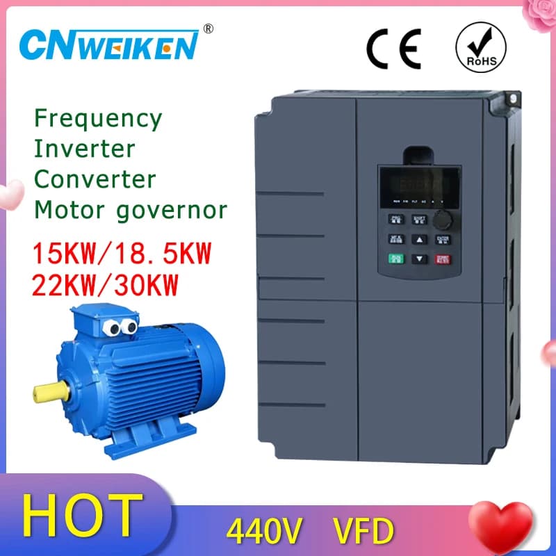 Conversor de frequência VFD 55kW trifásico 440V com motor elétrico azul