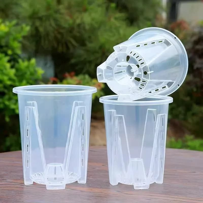 Vasos transparentes para plantas e mudas SML XL, material plástico respirável com furos para controle de raízes