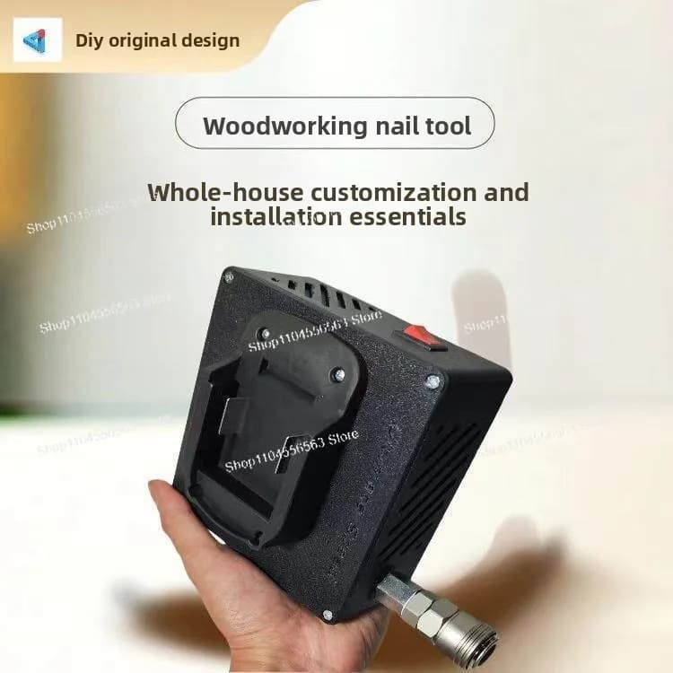 Apenas a Ferramenta (Sem Bateria) – Mini Compressor Portátil de Cilindro Duplo com Mangueira de Mola Preta de 3m para Marcenaria, Pregos e Pintura