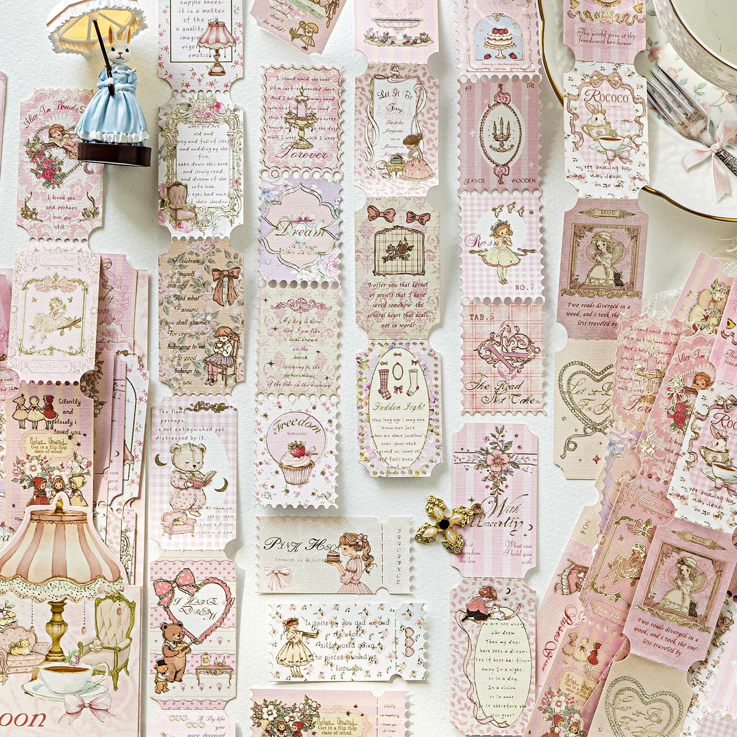 Adesivo decorativo vintage azul claro com bilhetes retrô para scrapbooking 20 peças