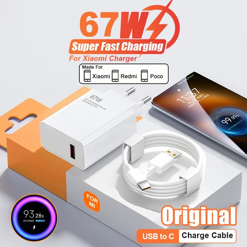 Carregador rápido 67W para Xiaomi com cabo USB tipo C
