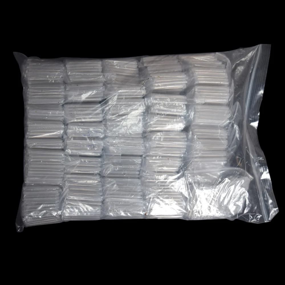 Bolsa transparente com tubos termo retráteis de fibra óptica brancos