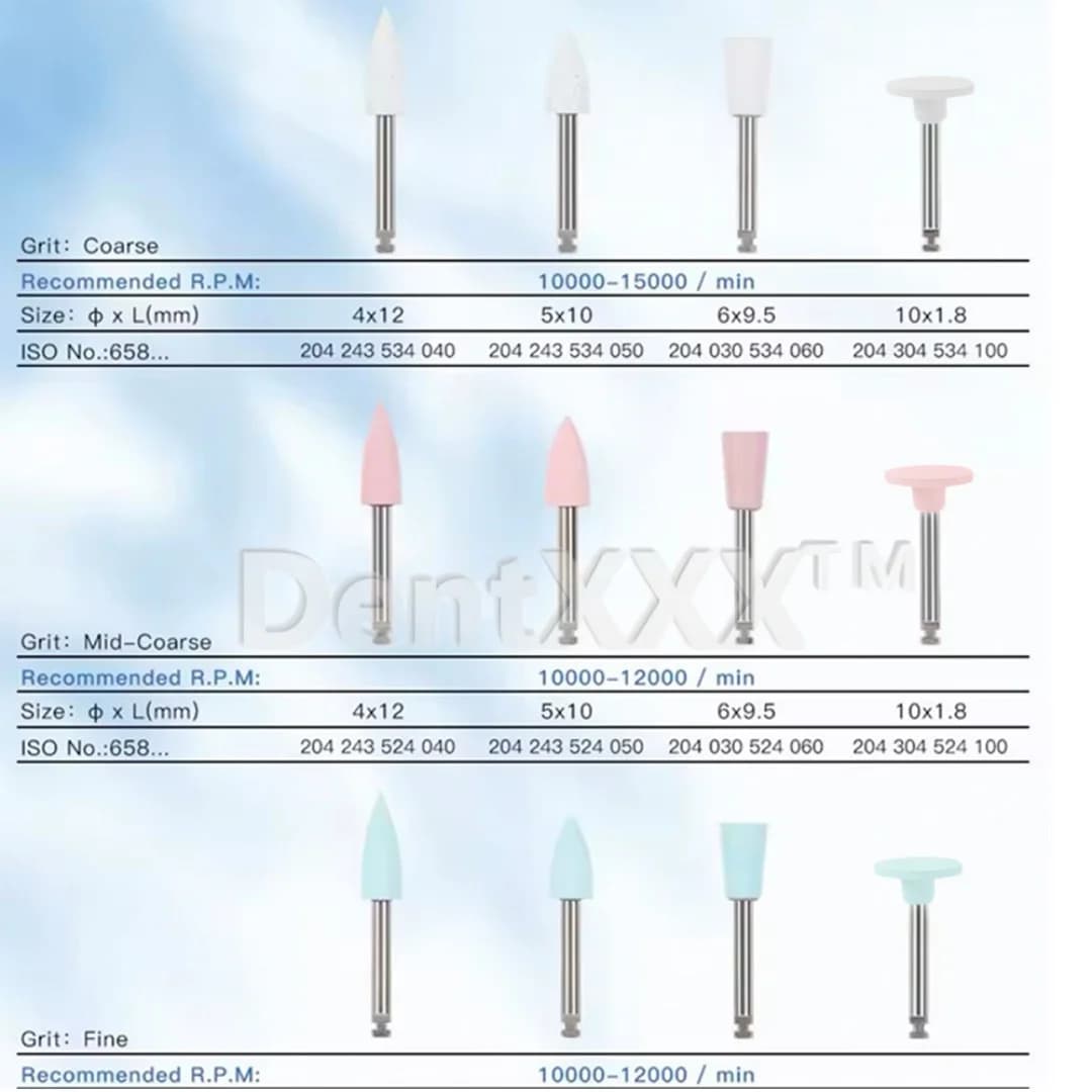 Kit 12 peças cabeças de polimento borracha silicone transparente em três granulações
