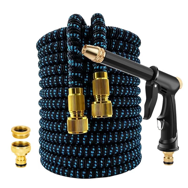 Mangueira mágica expansível de 25FT-100FT azul e preta com pistola de pulverização
