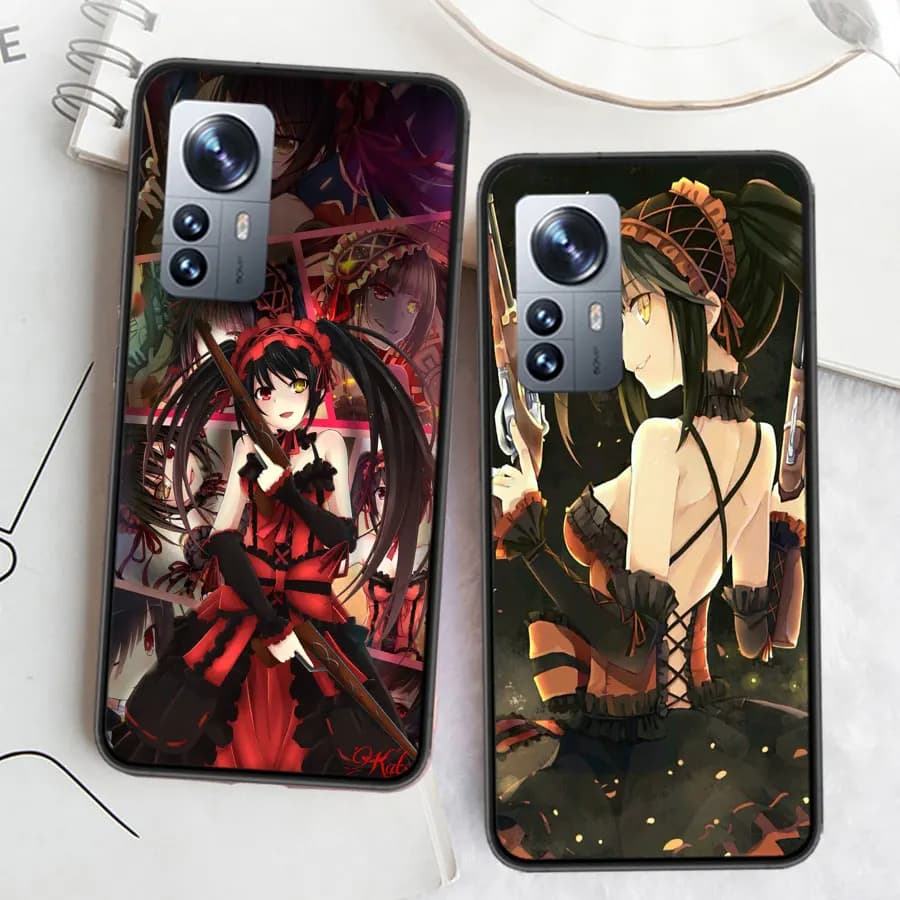 Capa de celular TPU vermelha com arte anime Tokisaki Kurumi segurando arma para Xiaomi Poco conjunto 9 unidades