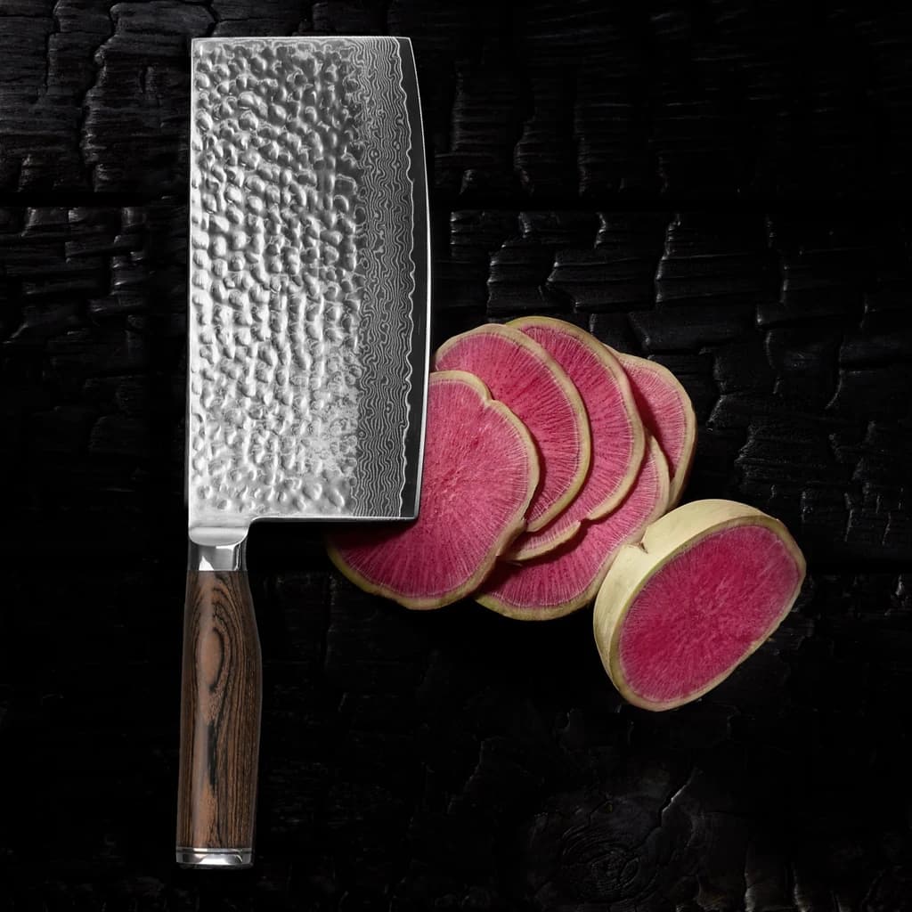 Faca japonesa Nakiri artesanal com lâmina VG-MAX 7 polegadas, cabo Pakkawood marrom, cortando legumes