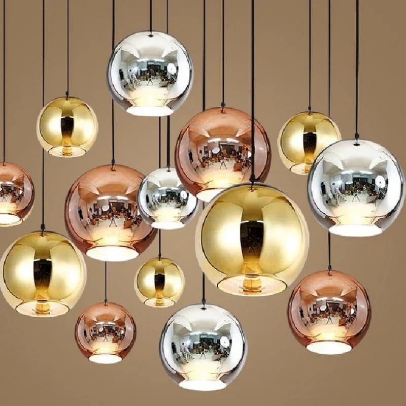 Luminária Pendente Redonda Minimalista 2026 com Cabeça Única, Cromada Espelhada e Vidro Esférico, Decoração Nórdica para Mesa de Jantar, Bar e Restaurante