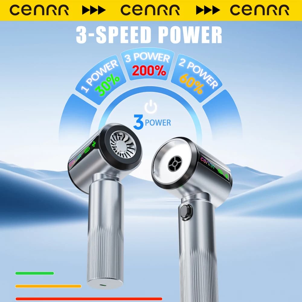 Aspirador de carro CENRR prata com display LED e potência ajustável em 3 velocidades