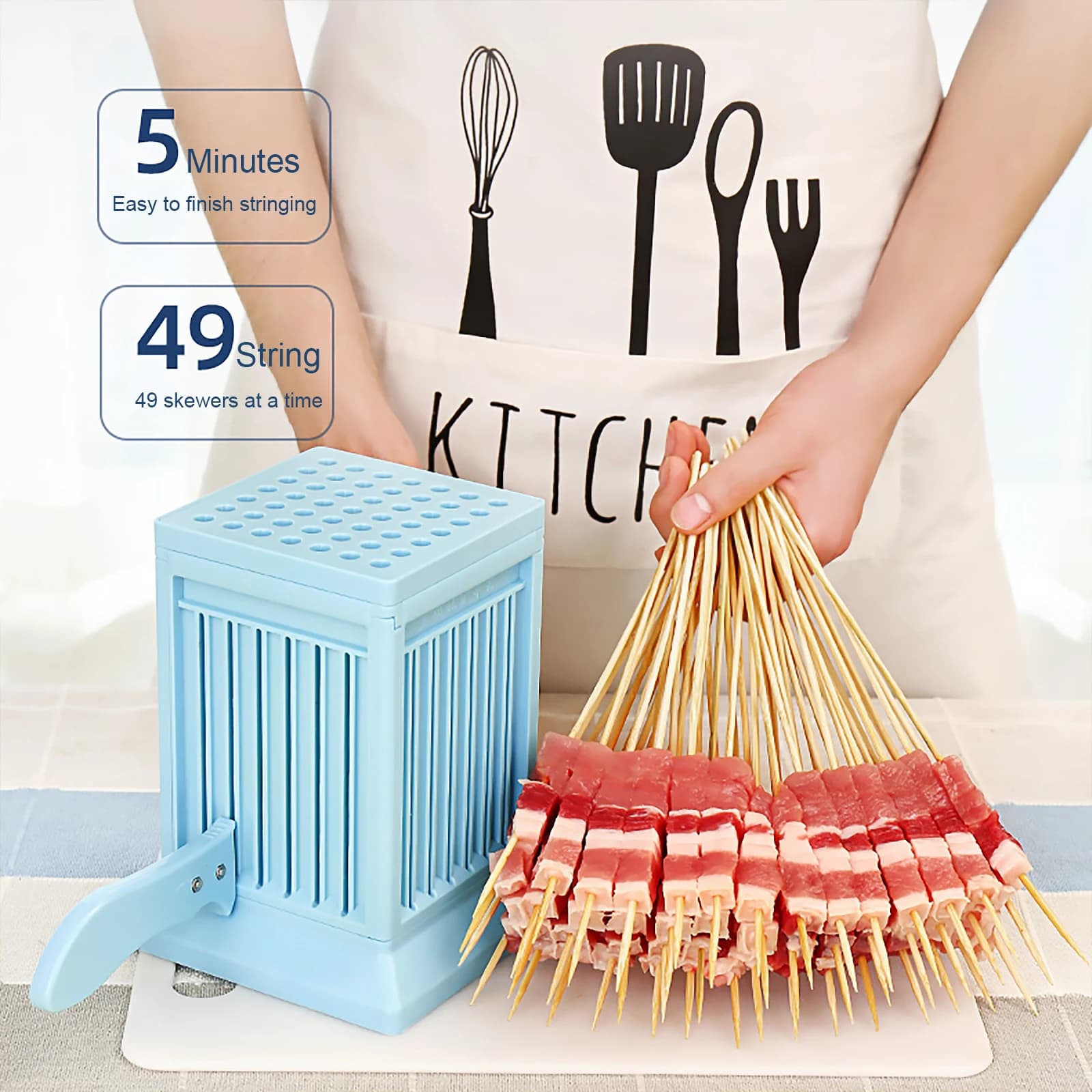 Portátil Kebab Maker Box para Camping Churrasco, Carne Espeto, Ferramenta Destacável, Ferramenta Multifuncional, 49 Buracos