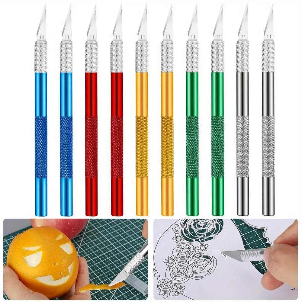 Conjunto de facas de precisão multicoloridas com cabo texturizado para artesanato