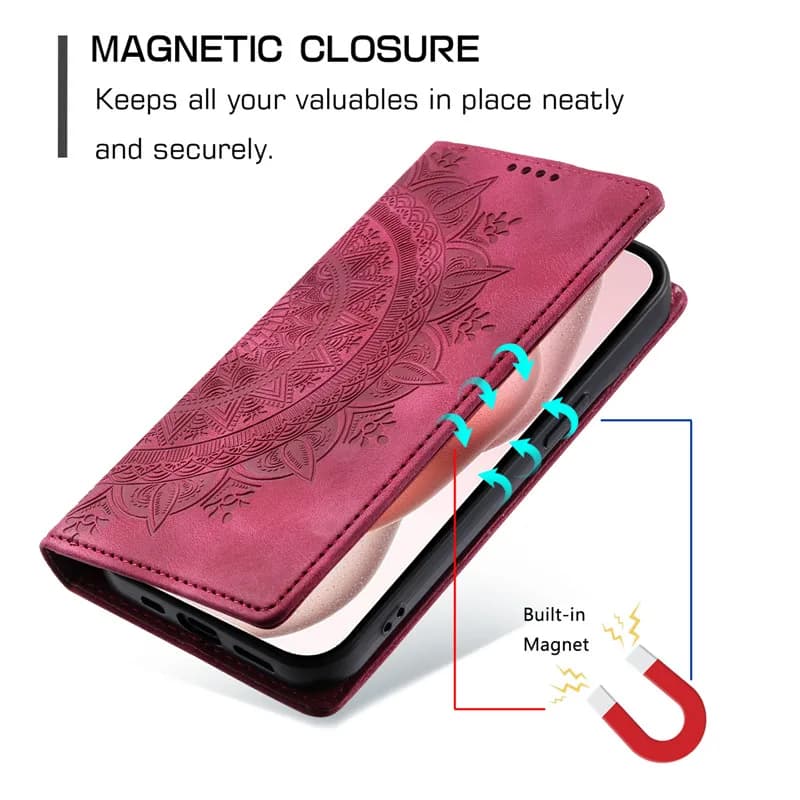 Capa para celular Motorola Moto G86 flip carteira em couro sintético vermelho com fechamento magnético