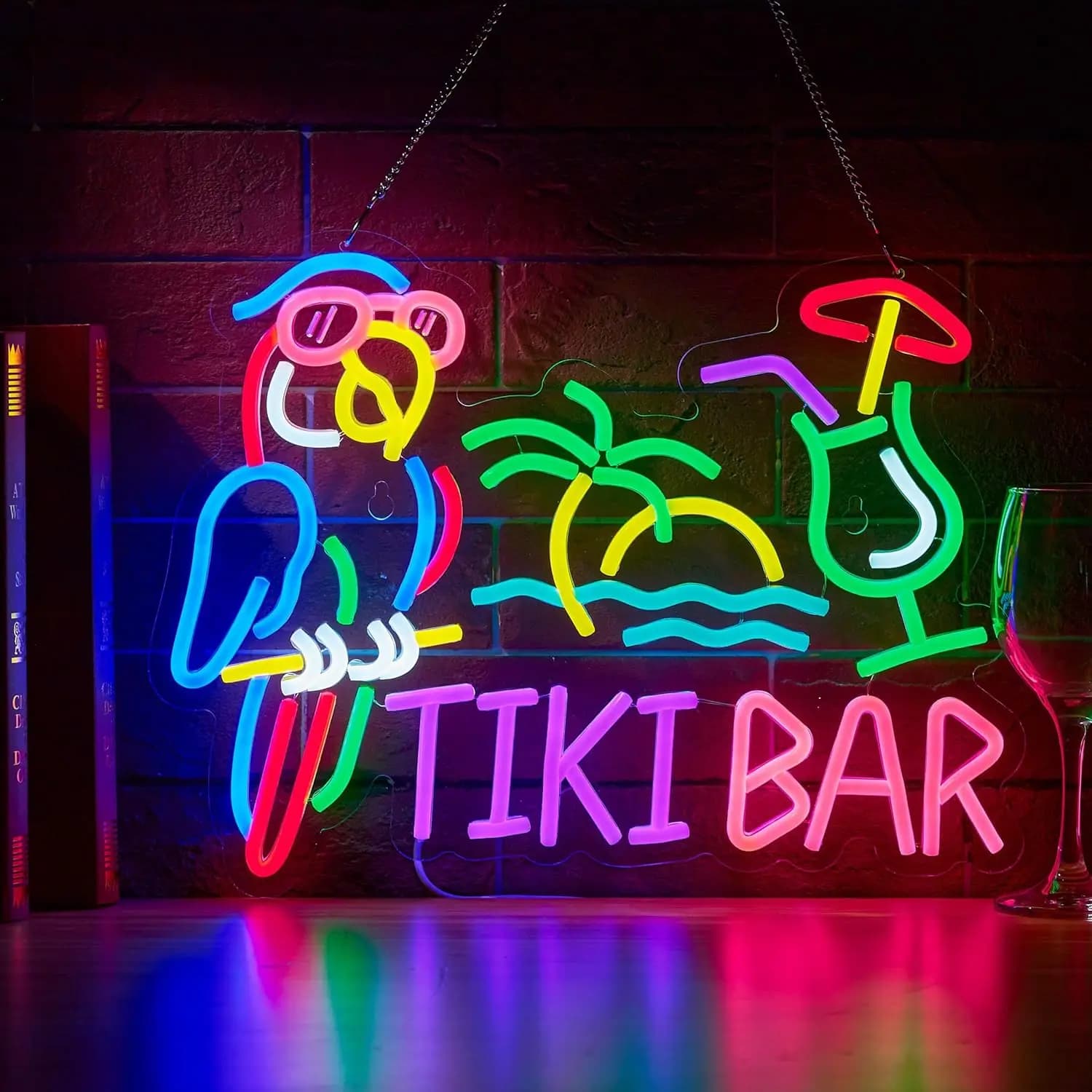 Letreiro Neon Tiki Bar Papagaio e Palmeira, Luz de Parede Artística para Negócios, Luz Neon LED USB para Decoração de Restaurantes, Clubes de Cerveja, Festas e Quartos